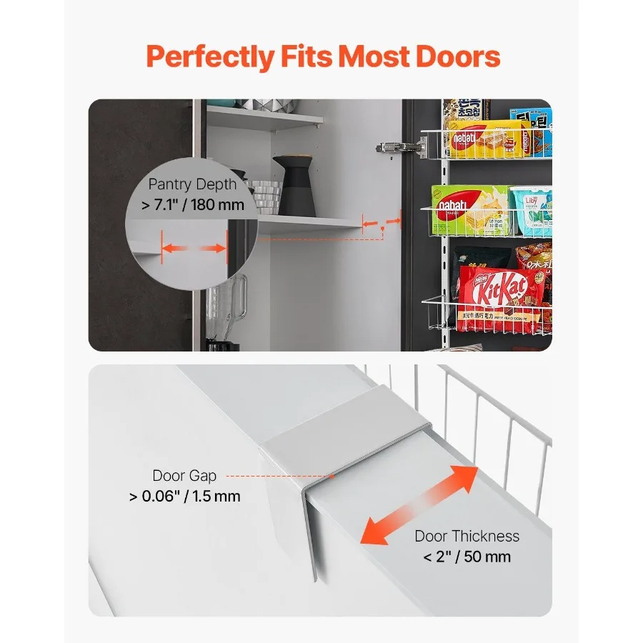 رف تخزين معلق من 8 طبقات فوق الباب، رف تخزين قابل للتعديل للمطبخ