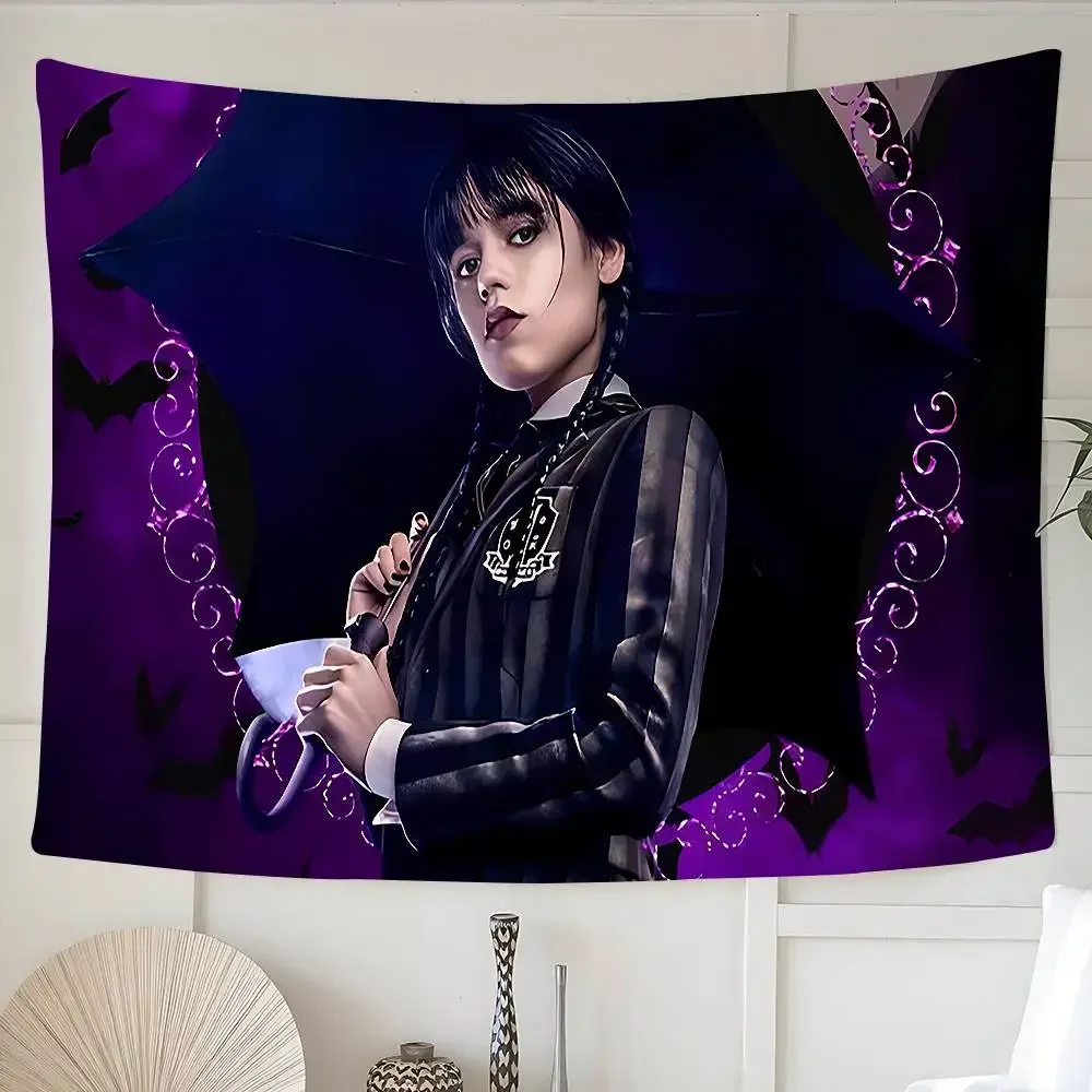 تلفزيون W-WednesdayS Addams نسيج الجدار الشنق نسيج آرت ديكو بطانية الستار معلقة في المنزل غرفة نوم غرفة المعيشة ديكور