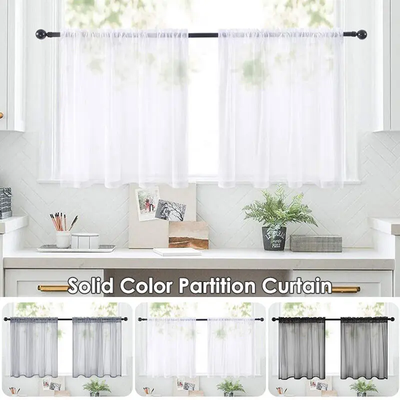 2pc Short Sheer Valance Curtains Gauze Tulle Kitchen Cafe Decor Tier Voile Window Panels Bathroom Bedroom Small Curtain