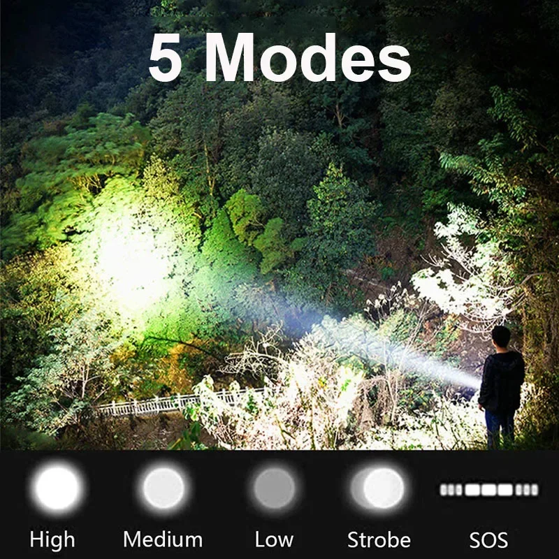 عالية الطاقة ضوء قوي طويل المدى مصباح ليد جيب USB قابلة للشحن الدفاع مصباح يدوي في الهواء الطلق تلسكوبي التكبير السوبر مشرق الشعلة