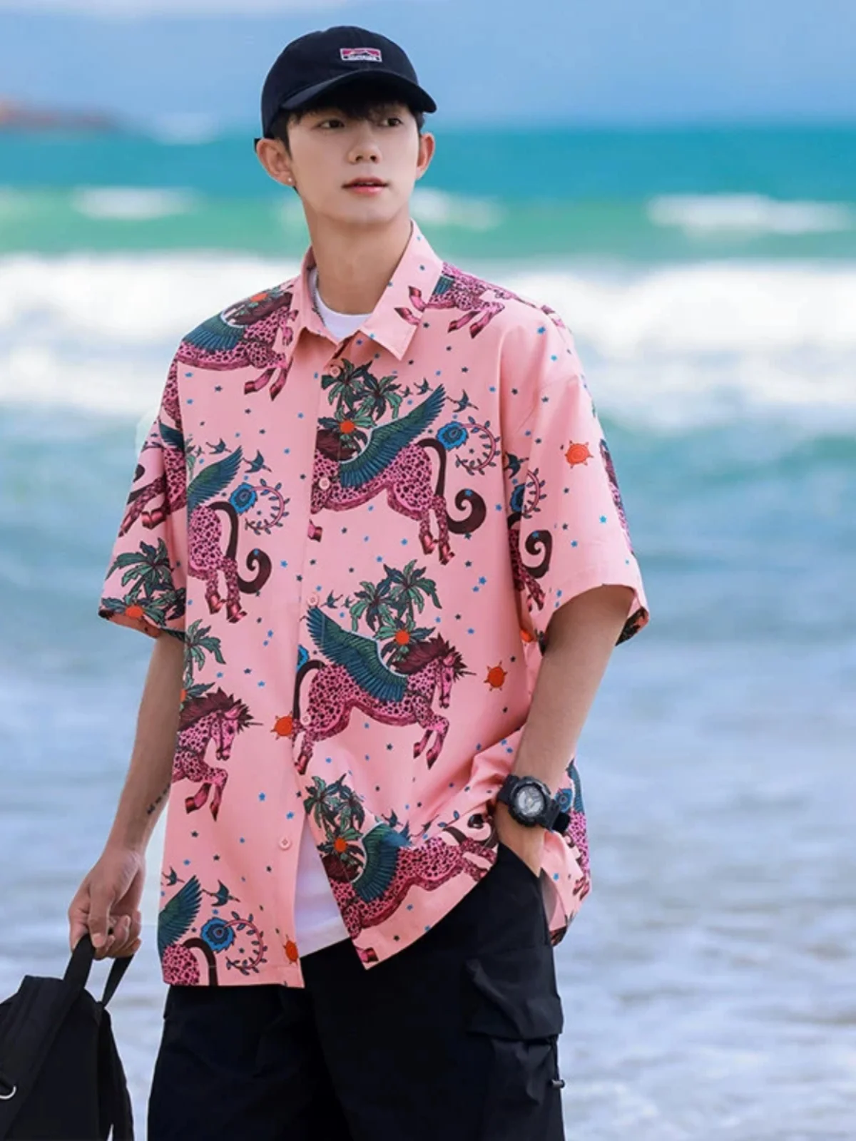 

Hawaii Beach Loose Fit Casual irt Men's ort Sve Thin Summer irt Cool Feeling Breathable Comfortable Youth Faion