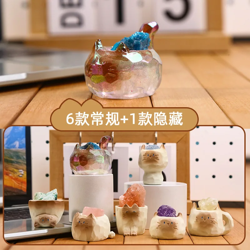 

Cartoon Cute Cat Blind Box Creative Design Crystal Ornaments Desktop Decoration Crafts Birthday Gifts For Children