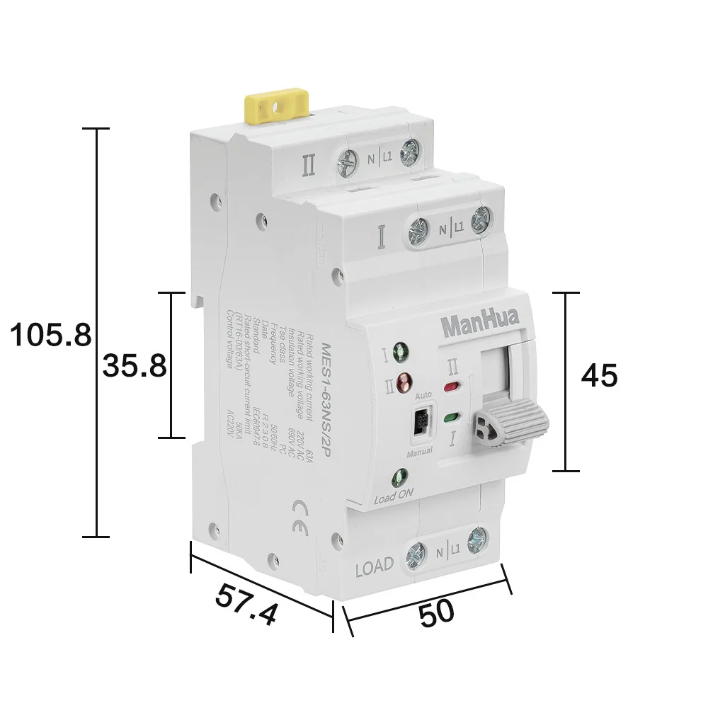 ManHua MES1-63NS/2P AC 220V 63A 2 Polos Interruptor de Transferência Automática de Energia Dupla Interruptor Elétrico Tipo PC Interruptor Trilho Din Doméstico