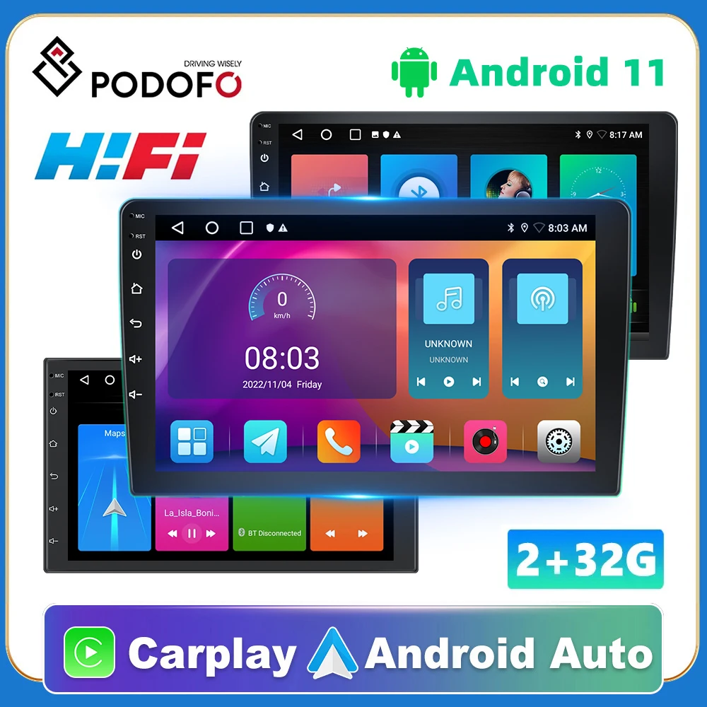 Podofo GPS Car Radio 2 din 7/9/10″ Android Multimedia Player WIFI Auto CarPlay For Toyota Volkswagen Hyundai Nissan Lada