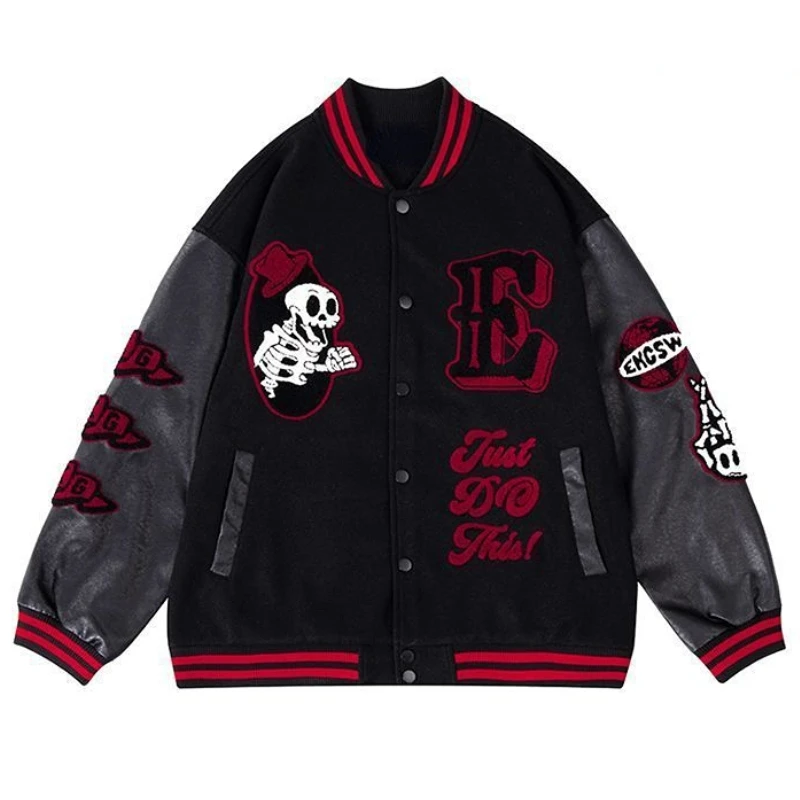 

American Hip-Hop Letter Pattern Flocking Embroidery Jackets jacket Male Y2K Street Retro Baseball Uniform Couple Casual coats