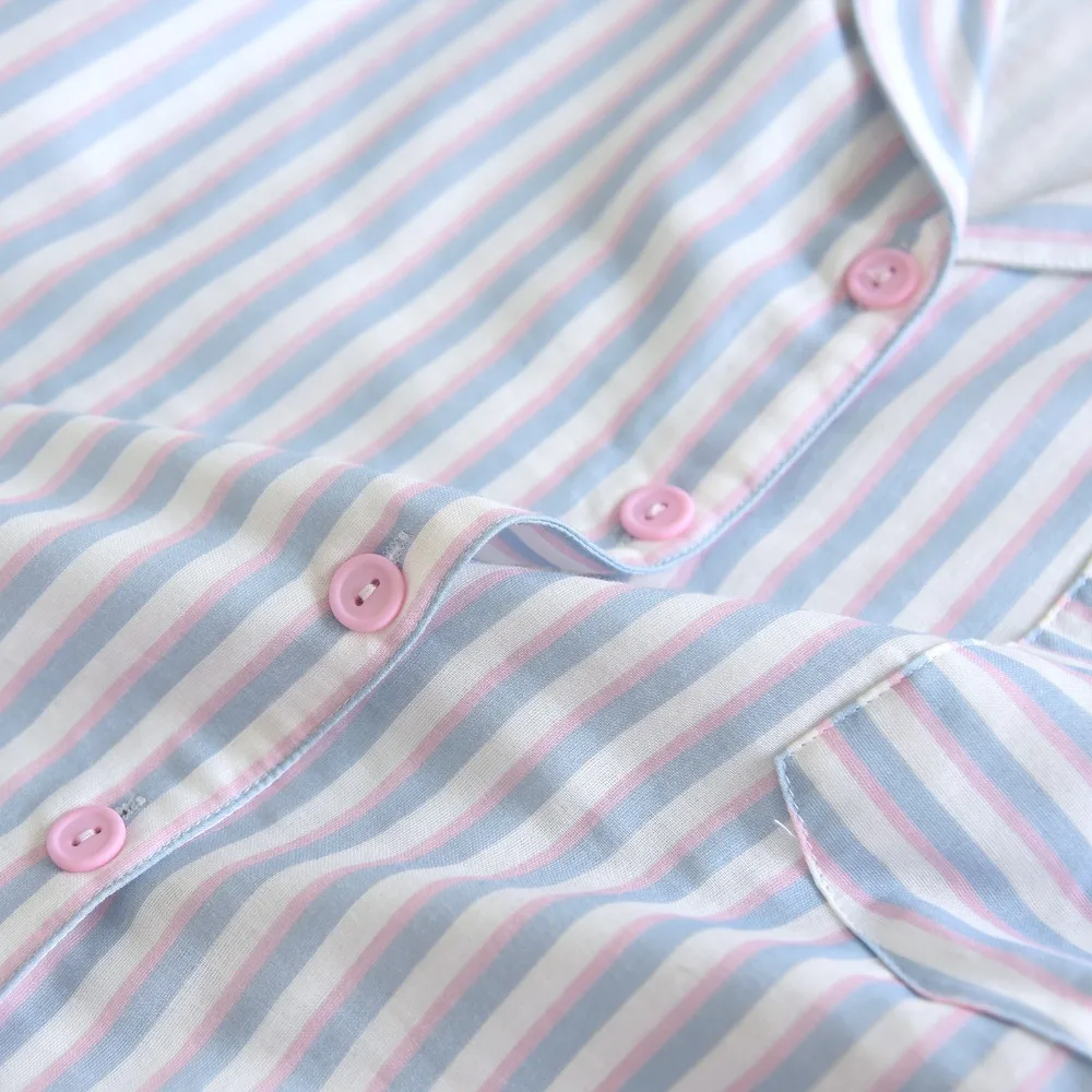 Striped Print Cotton Pajamas Woman Homewear Thin Casual 2 Piece Home Wear Summer Short Sleeve Sleepwear Loungewear Nightwear 6