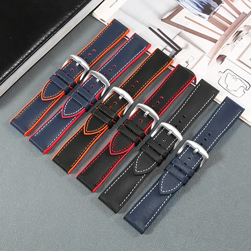 

General Brand Flat Interface Rubber Watch Strap With 19/20/21/22/23/24mm Carbon Fiber Nylon Silicone bottom Watchband