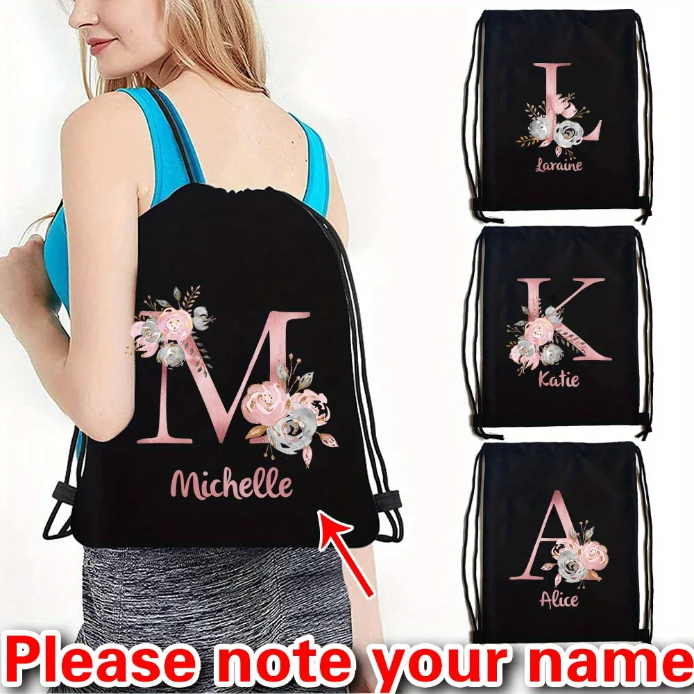 

Customized Name Drawstring Backpack Shoulder Dry Bag Basketball Bag Pink Initial Sports Bag Casual Backpack Canvas Backpack