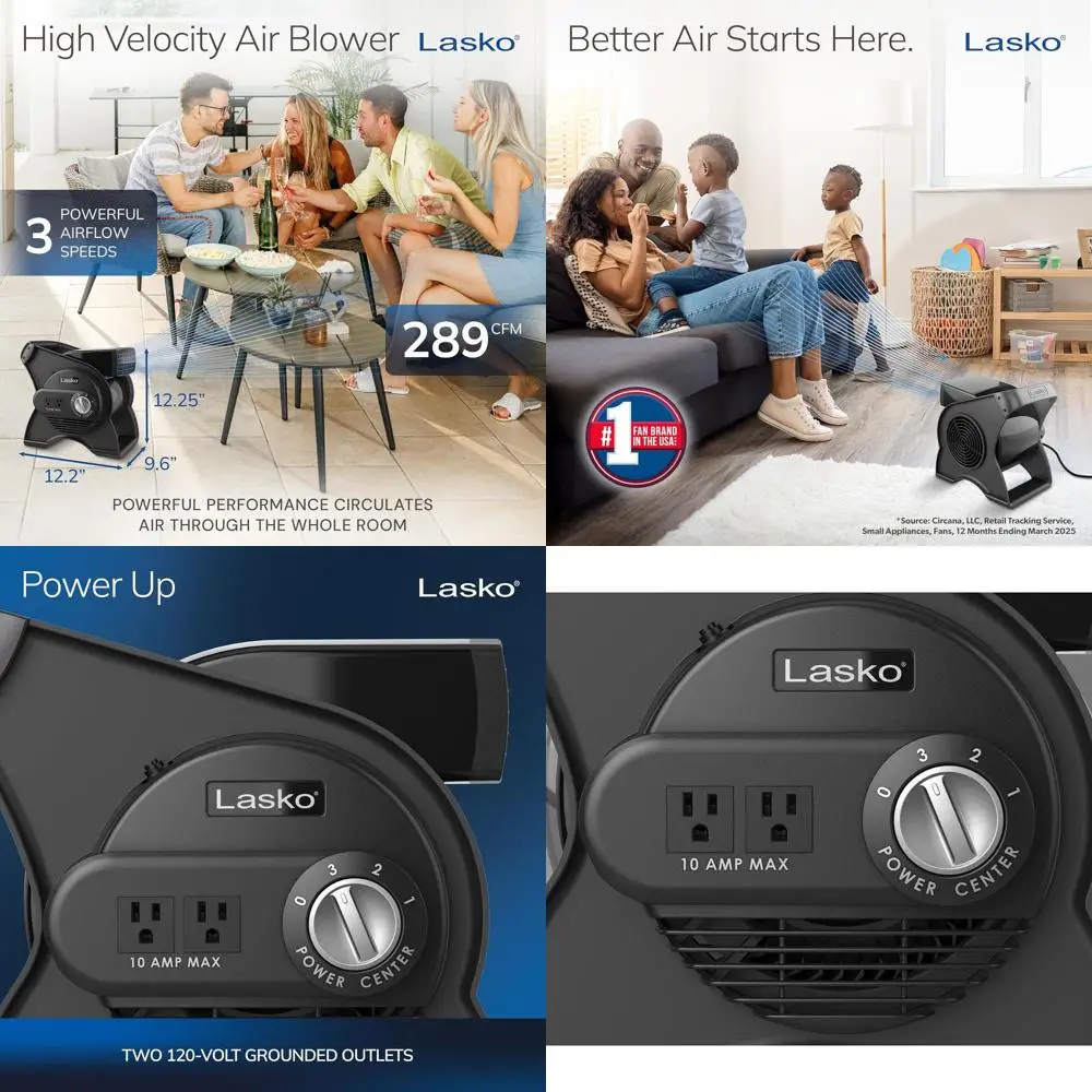 

12-дюймовый поворотный высокоскоростной вентилятор, 289 CFM, 3 скорости, 2 выхода, 120 В, черный