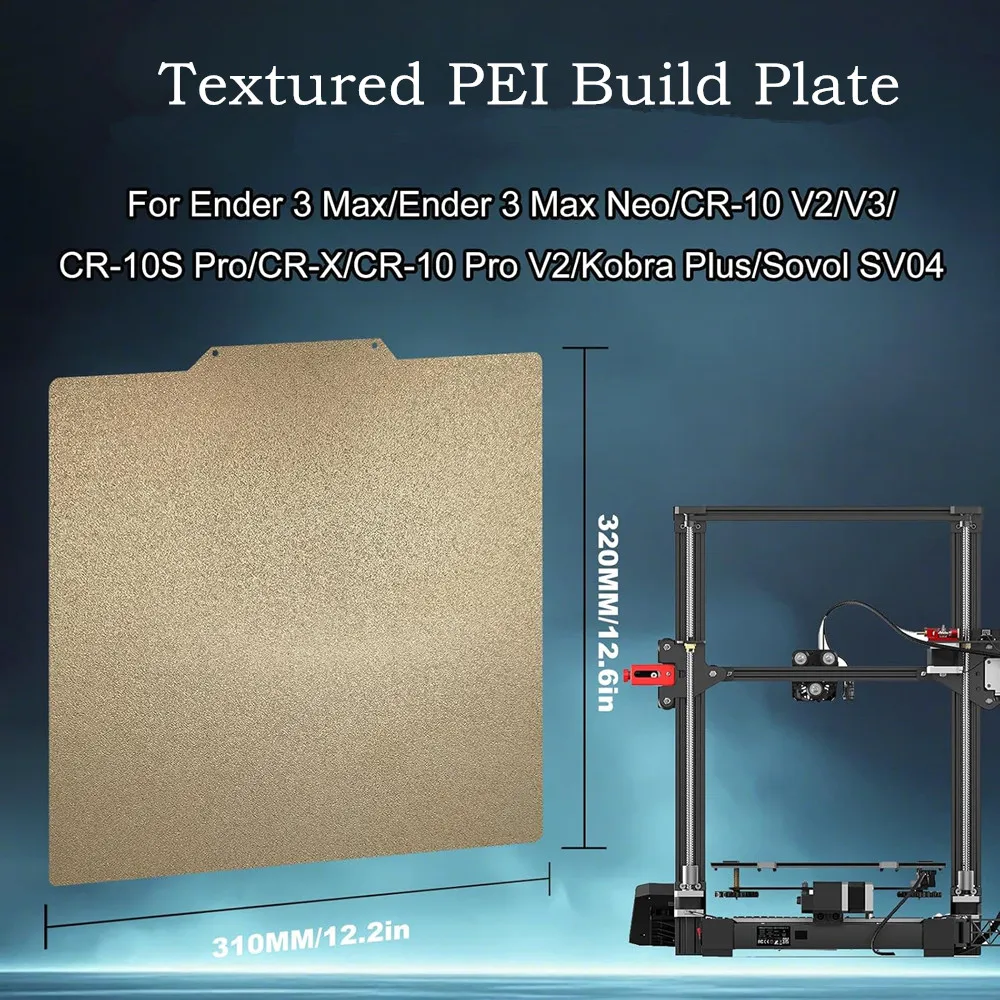 310x320mm Gold PEI Build Plate for CR-10S Pro/Ender 3 Max/Kobra Plus Double Sided Textured PEI Spring Steel for Creality Printer