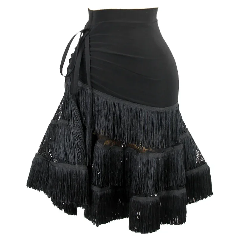 Women New Black Lace Fringe Skirt Sexy Performance Practice Dance Skirt Adult Samba Salsa Costume Latin Dance Clothes