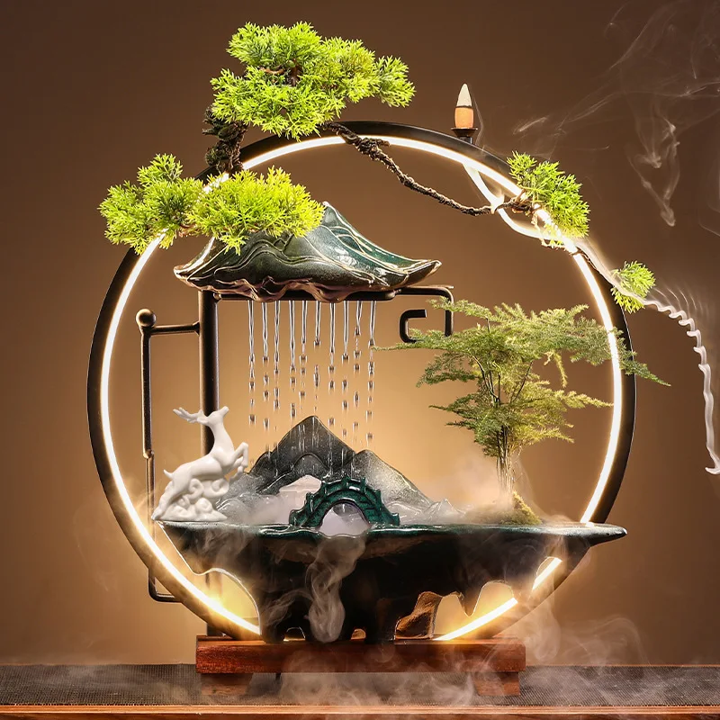 Chinese-style ceramics, flowing water lucky home ornaments, living room office desktop fountain humidifier, store opening gifts