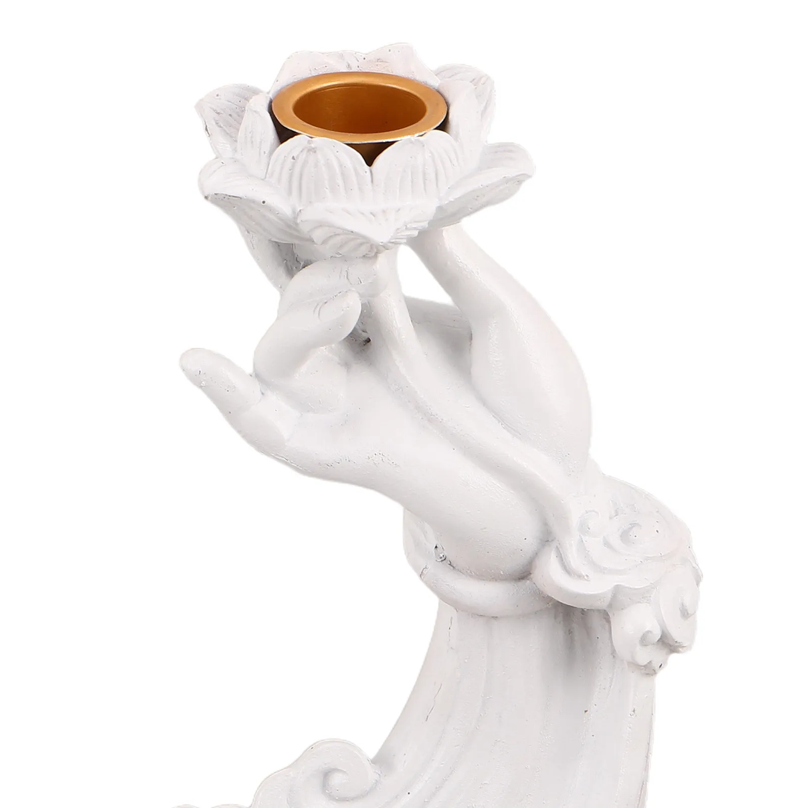 Lotus Flower Tealight Holder White Retro Buddha Hand Votive Candlestick Holder for Meditation Living Room Spiritual Zen view 2