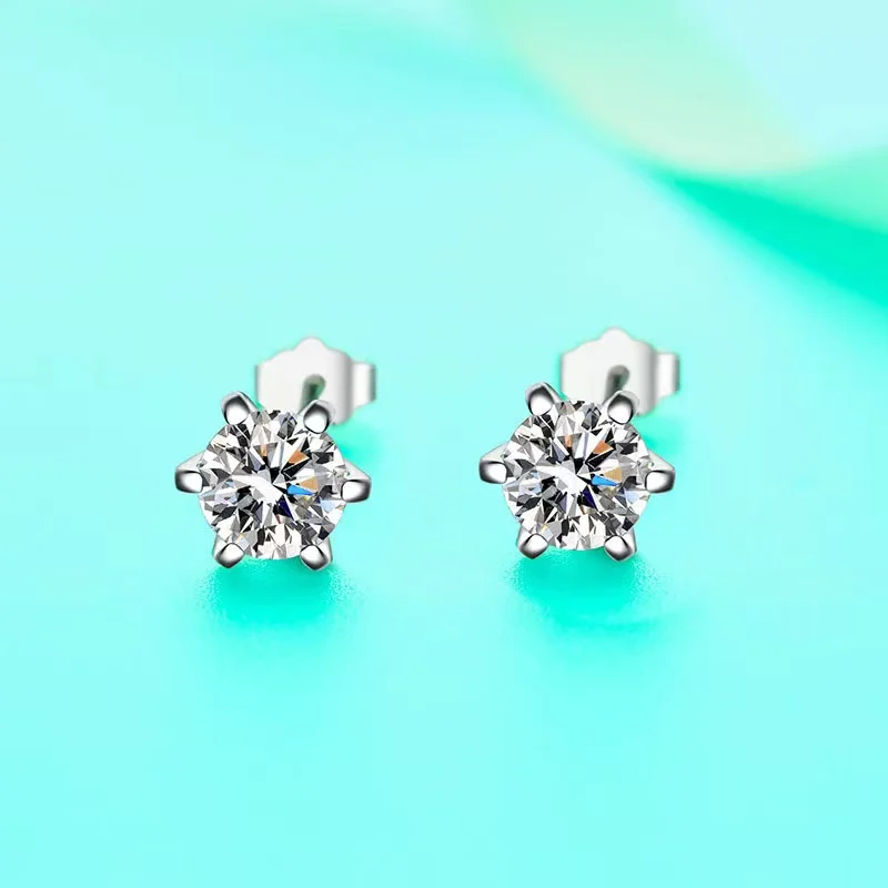 

Trendy 925 Sterling Silver 1ct Moissanite Stud Earrings for Women Plated White Gold 6 Prong D Color Moissanite Diamond Earrings