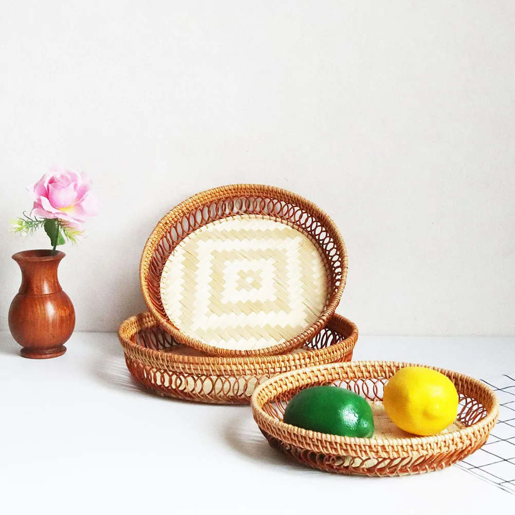 

1pc Fruit Hollow-Out Premium Wood Drain Basket For Kitchen Fruits Snacks Storage Natural Woven Round Home Party Decorative