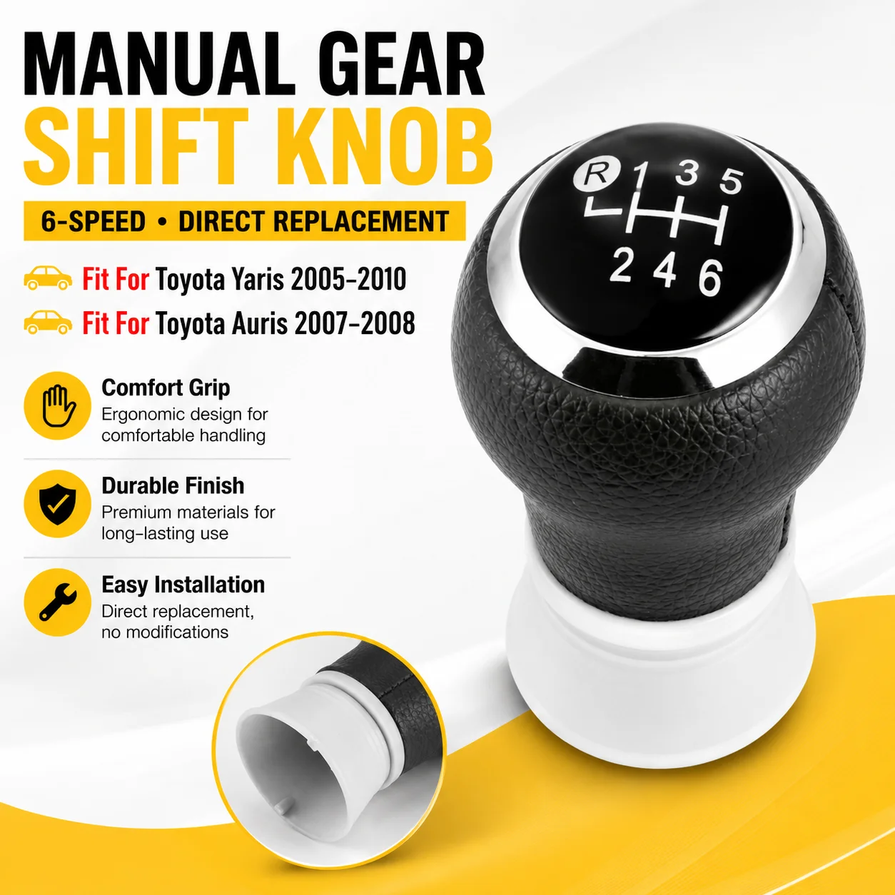 

5/6 Speed Gear Shift Knob Shifter Lever Stick For Toyota Yaris II 2 MK2 Vitz 2005-2011 Corolla Auris Gaiter Boot Cover