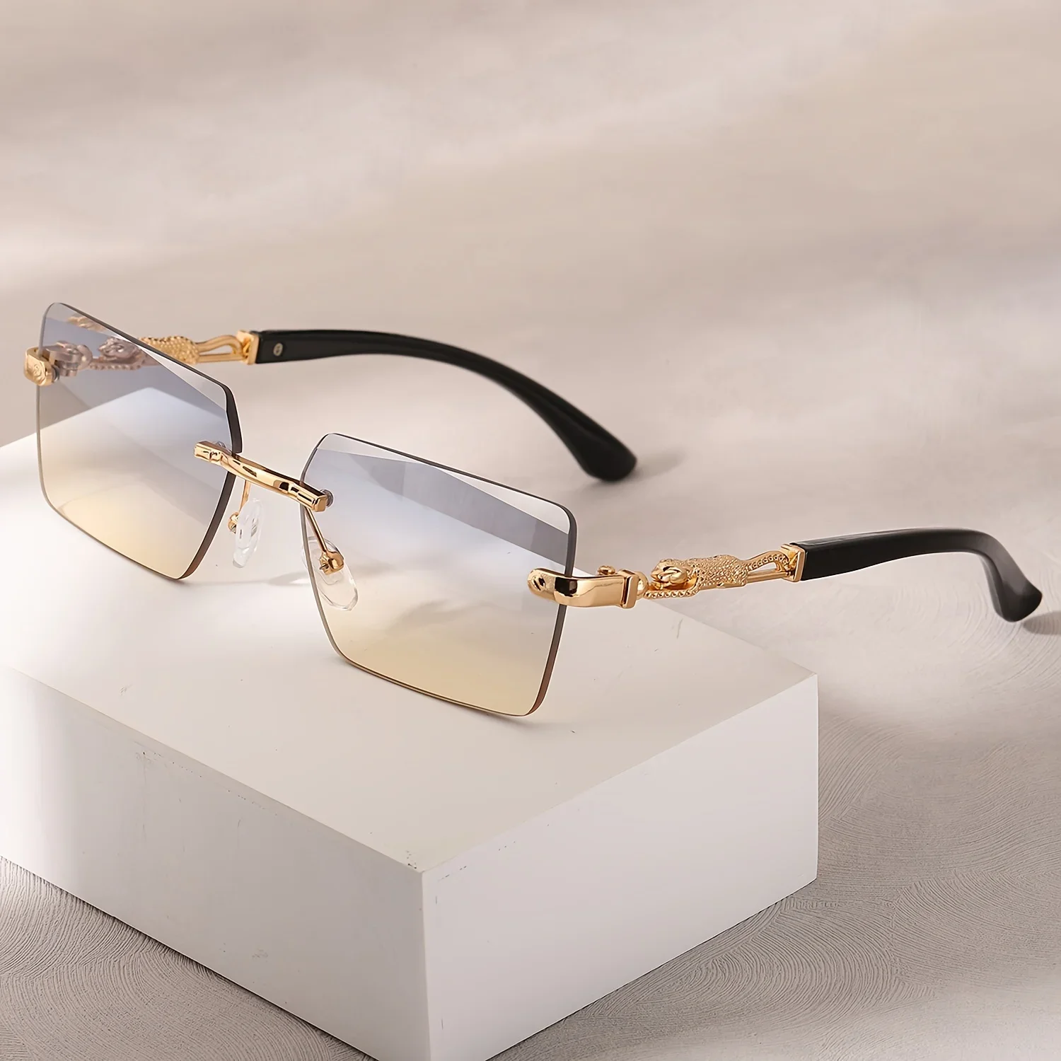 1pc Rimless Sunglasses Rectangle Women Men Shades Small Square Sun Glasses For Female Male Beach Vacation Travel Eyewearjvs view 5