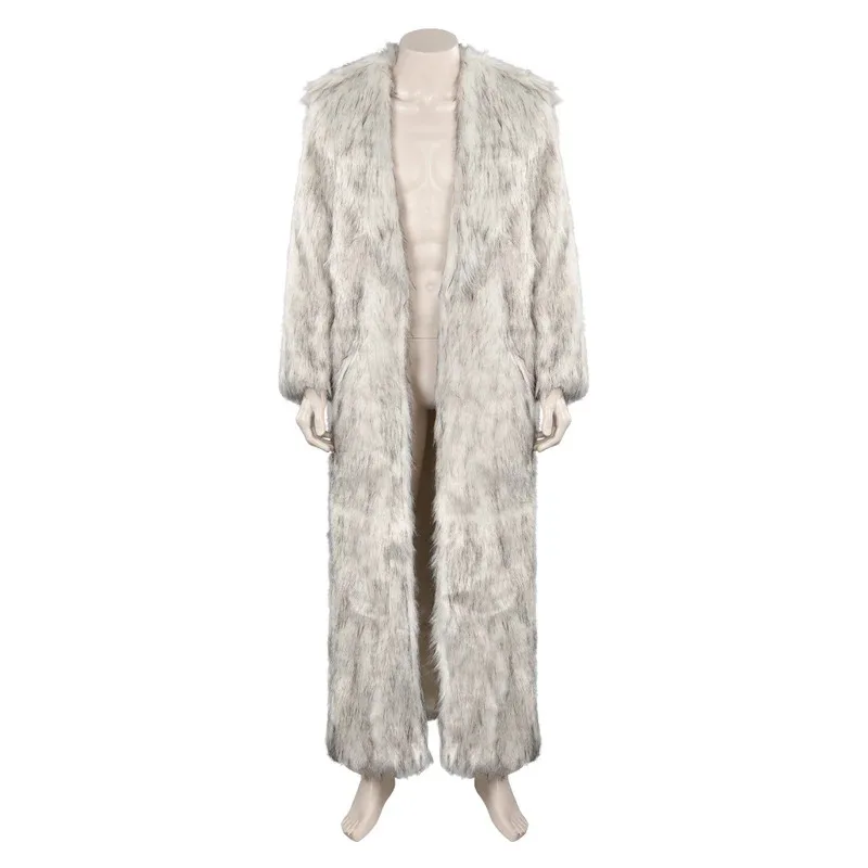 Ken Cosplay White Long Fur Coat Costume Movie Barbei Disguise Outfits Bags Headband Necklace Adult Men Roleplay Halloween Suits