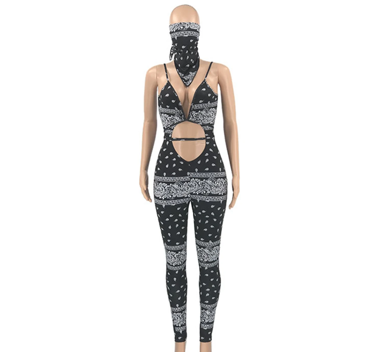 Hot Selling 2023 New Fashion Strap Wrapped Chest Fit Opening Women's Printed Sexy and Beautiful jumpsuit (Including Face Scarf)