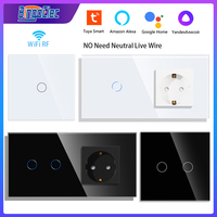 Bingoelec Tuya WiFi Switch and Ordinary Socket NO Neutral Wire Glass Panel 1/2/3gang Smart Light Switch Works Alexa Google Home