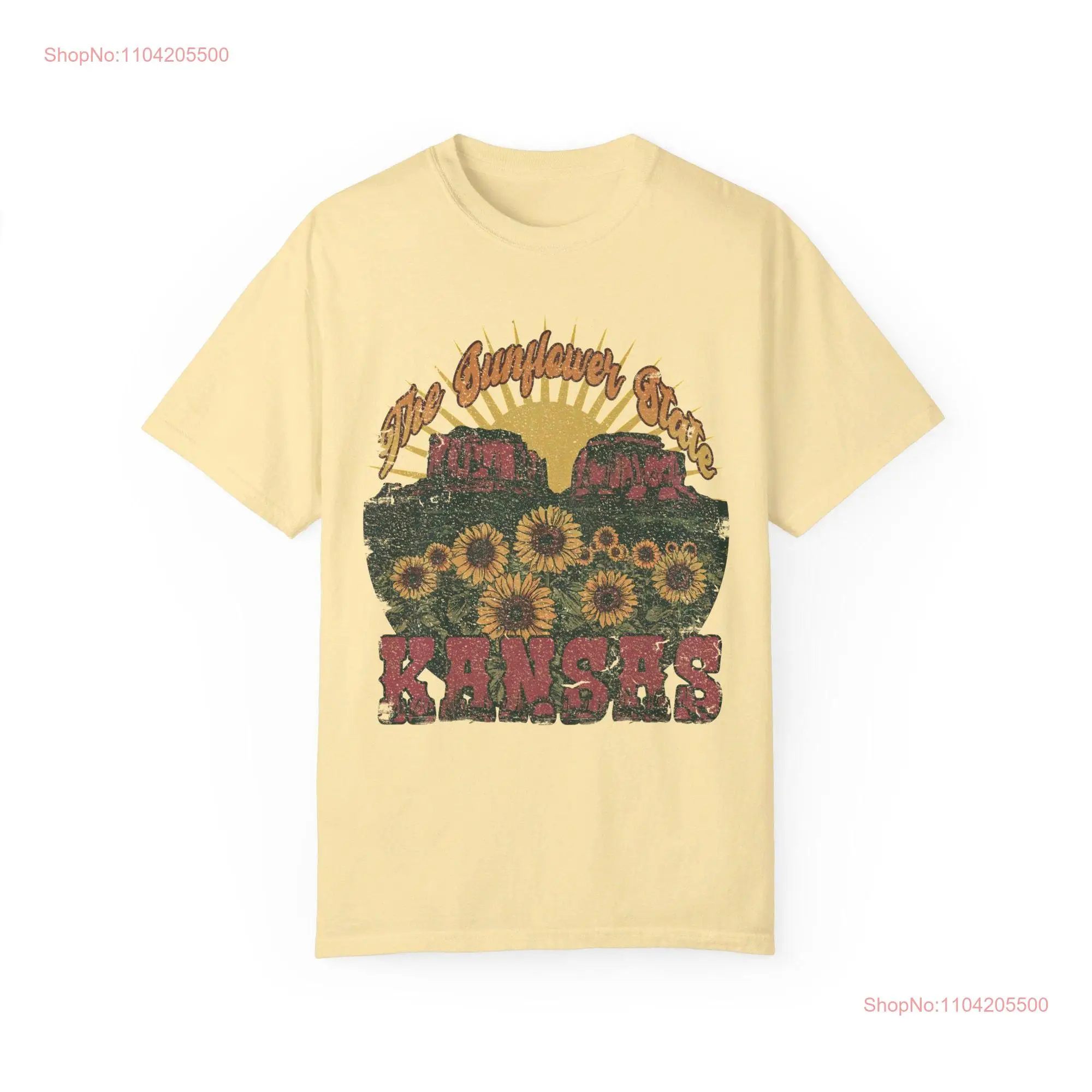 Gorgeous Vintage Distressed Kansas Sunflower State T Shirt Monument Rocks Design Sunset Sunflowers Illustration