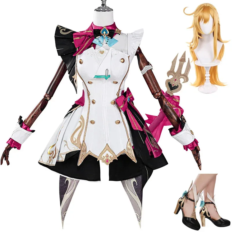 

XT8Escoffier Genshin Impact Cosplay Costume Hat Tail Escoffier Wig Shoes Women Party Role Playing Outfit Dress ClotXT6@!