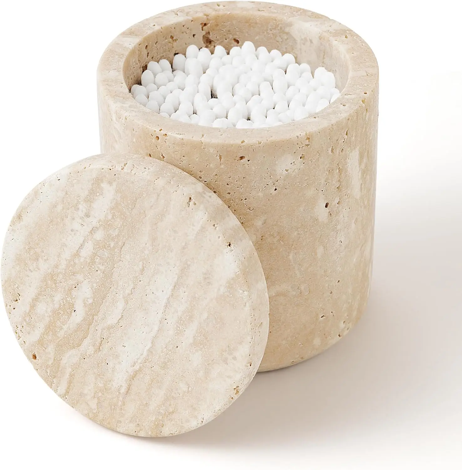 

Large Marble Cotton Swab Holder with Lid - Elegant Bathroom Storage for Q-tips, Balls, Pads, Floss Picks