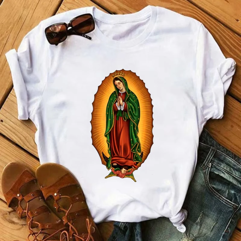 2pcs Our Lady of Guadalupe Christian Virgin Mary Patches Clothes Heat Transfer Stickers DIY T Shirt Iron on For Women Appliqued
