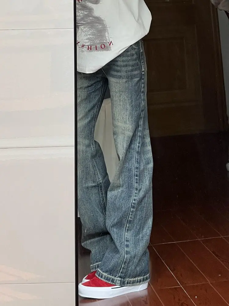 

Уличная одежда, женские джинсы, расклешенные мешковатые джинсы Y2K с высокой талией, винтажная мода, оверсайз, широкий крой, свободный крой, черный готический