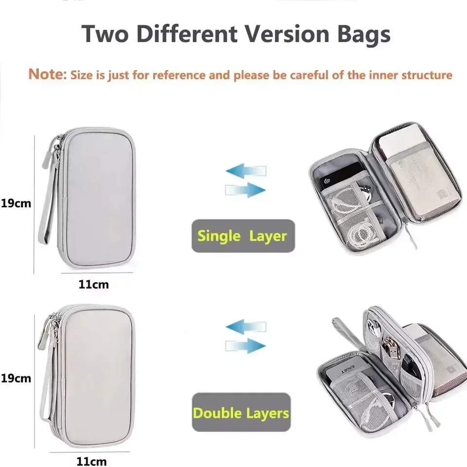Electronic Organizer Bag Travel Cable Storage Bag Double Layer Waterproof Oxford for Charger Power Bank USB Cord Earphone