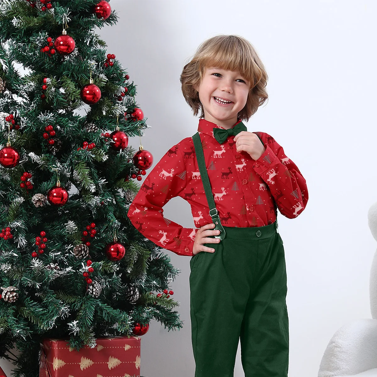 Baby Christmas Outfit Boy Kids Xmas Gentleman Formal Suit Toddler Clothes Set Infant Party Gift Family Photography Dress Shirt