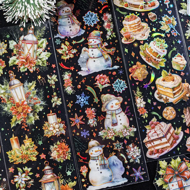 2 Sheets Vintage Christmas Elk Snowman  Scrapbooking Stickers DIY Decorative Pet Stickers For Journals Planners Laptops Crafts