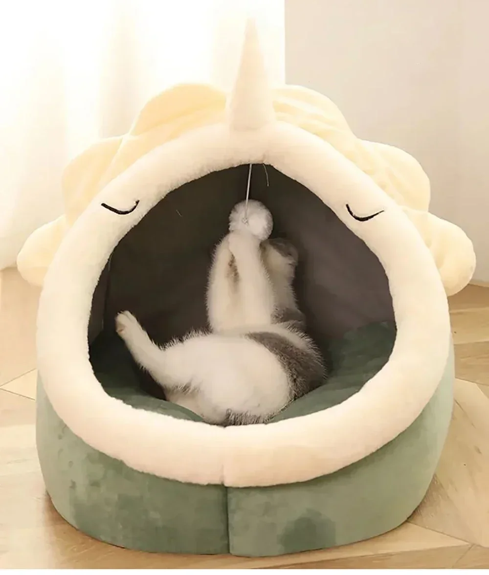 A Dinosaur Shaped Cat Bed House, Kennel Nest, Circular Sleep Cave, Kitten Bed, Dog House, Comfortable Pet Basket, and Kitten
