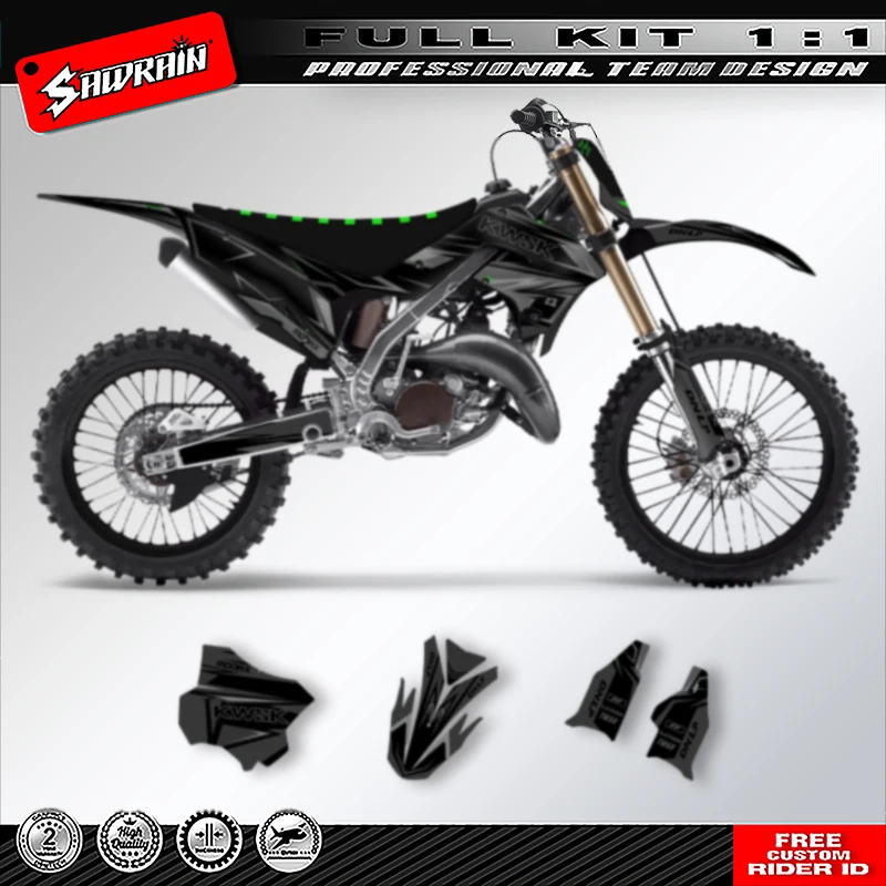 Sawrain Motorcycle Graphics Decal Stickers Kits For KAWASAKI Polisports restyle KX125 KX250 2003 2004 2005 2006 2007 2008 003