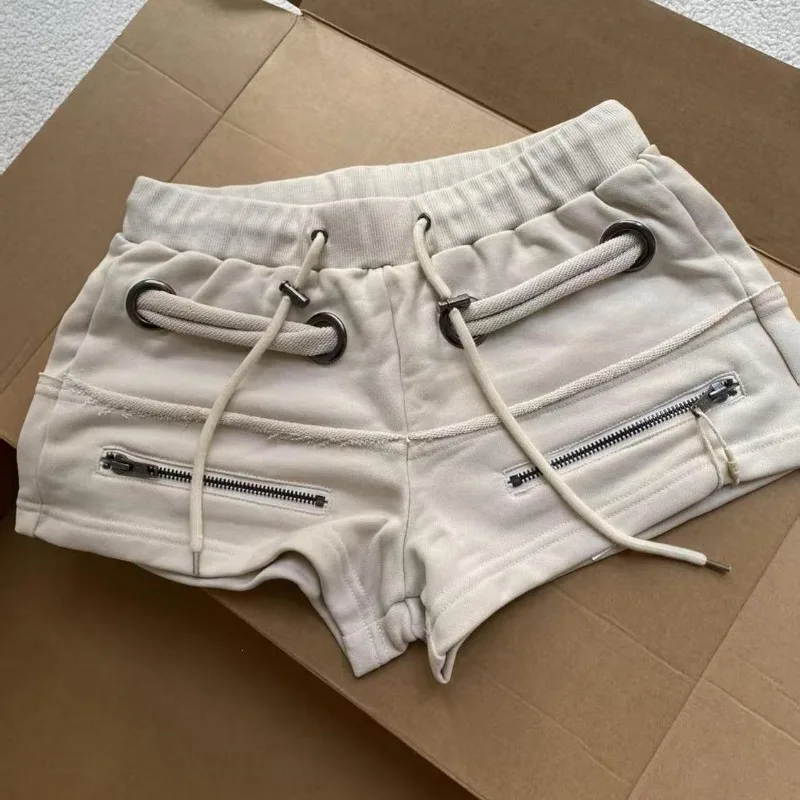 Retro Y2K Spice Girl Drawstring Shorts Women Fashioin Low Waist Zippers Casual Streetwear Sweatpants Night Clubwear Bottoms