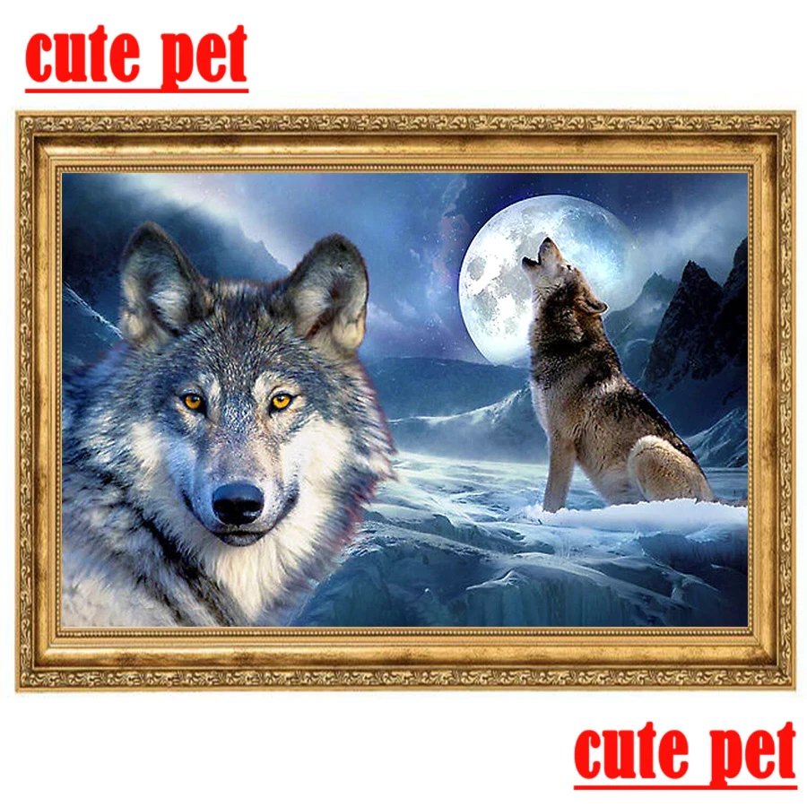 DIY Diamond Painting Wolf under the Moon full Round square Diamond Painting Mosaic 5D Cross Stitch Diamonds Embroidery Painting