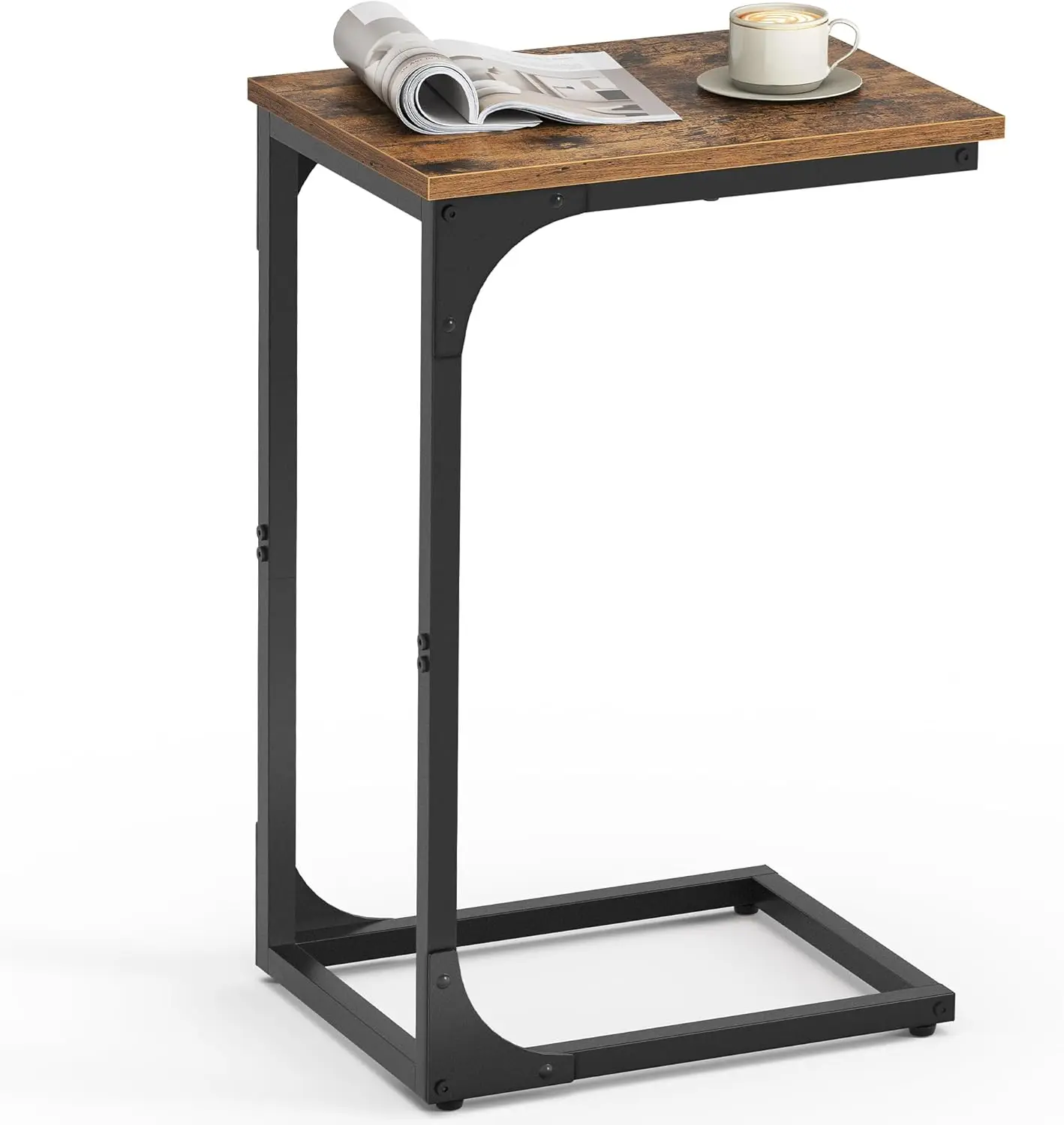 

C-Shaped End Table, Small Side Table for Couch, Sofa Table with Metal Frame for Living Room, Bedroom, Bedside, Rustic Brown a
