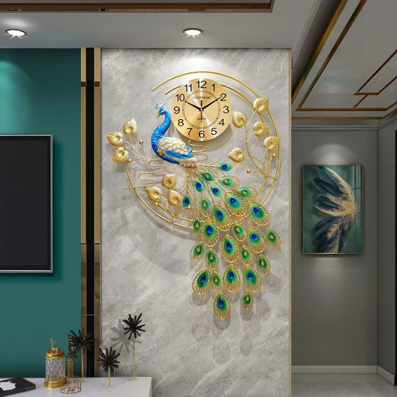 Watch Peacock Wall Clocks Living Room Creative Phoenix European Atmosphere Wall Clock Light Luxury Wall Clock Home Decor