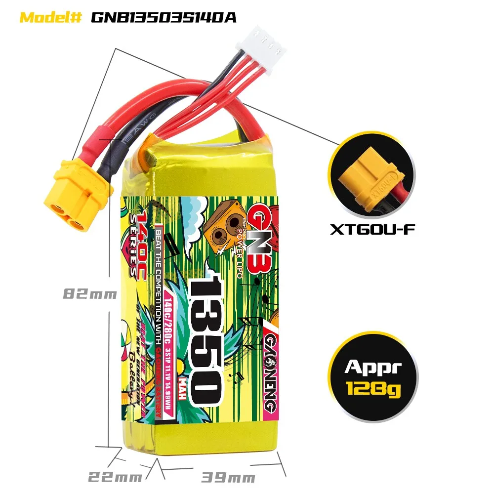 Gaoneng GNB 1350mAh 3S 11.1V 140C Lipo Battery With XT60 Plug Connector for FPV Racing Drone