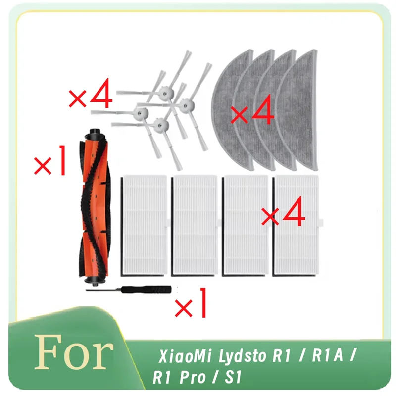 【Berserk】 Juego de 14 filtros HEPA, cepillo lateral de rodillo, almohadilla para fregona y bolsa de polvo para modelos de aspiradora Robot Xiaomi Lydsto R1 / R1A / R1 Pr