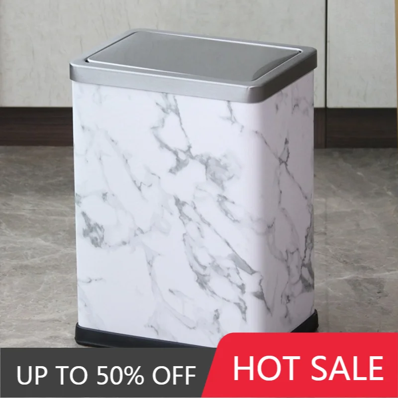Stainless Steel Trash Can With Lid Luxury Large Capacity Trash Bin Minimalist Built-in Wastebasket Home Room Bathroom Supplies