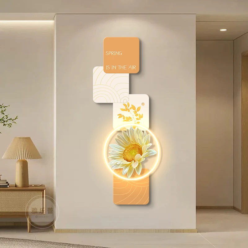 Cream wind entrance decorative painting led luminous light painting fresh green plant hanging painting modern simple corridor ai