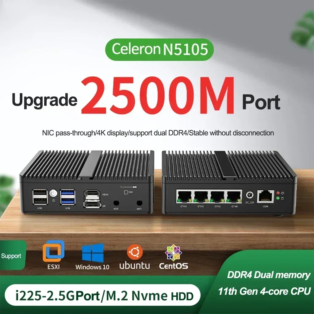 Intel Celeron N5100 Zachte Router Fanless Mini Pc 4x Intel I225 2.5G Lan Pfense Firewall Appliance 2xddr4 Mini Pc Opnsense