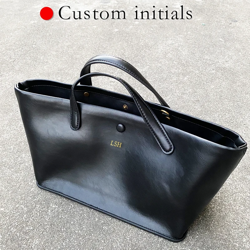 Custom Initials Genuine Leather Tote Bags For Women Luxury Designer Handbag Purse 2024 New In Cowhide Button Top Handle Shoulder