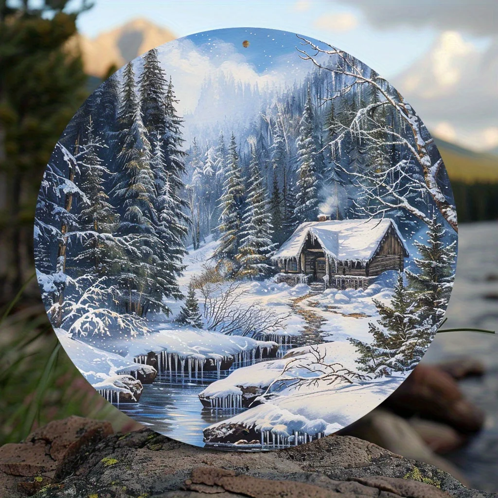 2D Flat - 1pc Flat 2D Metal Sign Featuring an Elegant Winter Wonderland Design, Ideal for Decorating Homes And Offices, And Perf