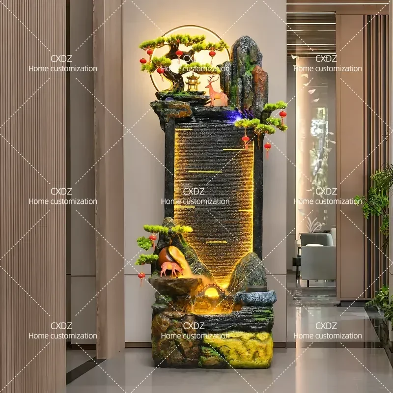 Alpine Flowing Water Fountain Ornament Circulating Water Feature for Living Room Entrance Floor Lucky Rockery Water Curtain