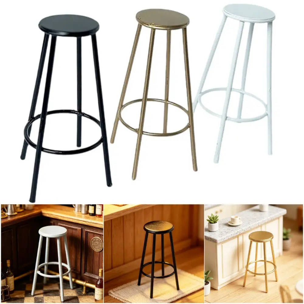 1:12 Scale Dollhouse Simulation Stool Alloy Dollhouse Decor Mini Dollhouse Furniture Scene Layout Miniature Figurine