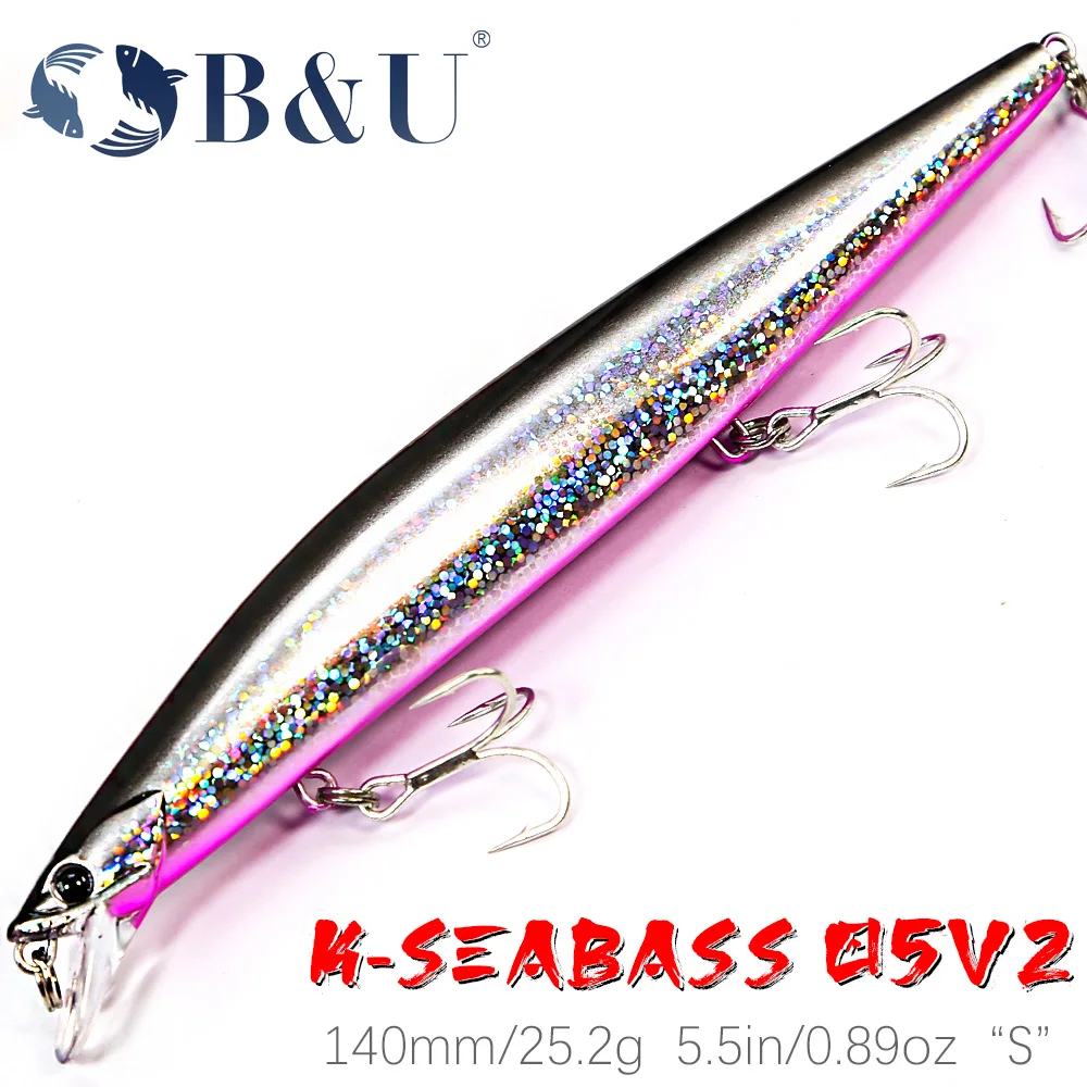 

B&U-Long Casting System Sinking Minnow Fishing Lure, Saltwater Hard Baits, Seabass Tuna, 140mm, 25.2g