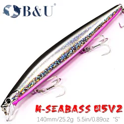 B & U 긴 캐스팅 시스템 싱킹 미노우 탑 낚시 루어, 바닷물 하드 미끼, 농어 참치, 140mm, 25.2g