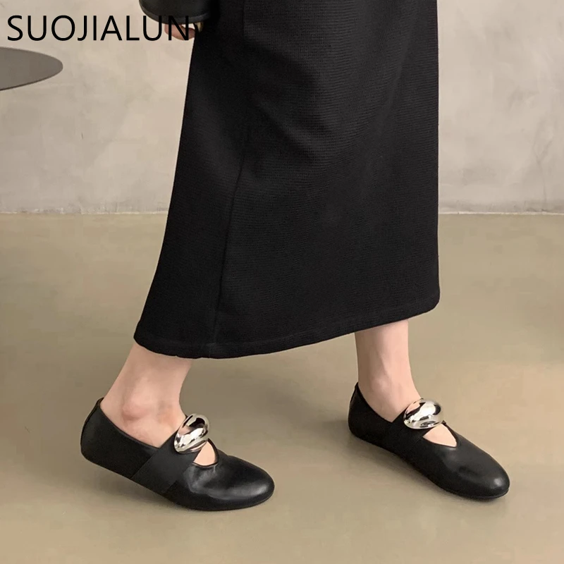 SUOJIALUN 2024 Autumn New Brand Women Flat Shoes Fashion Round Toe Slip On Ladies Casual Loafer Shoes Soft Solse Mary Jane Shoes